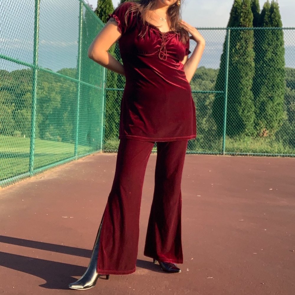 90s Two Piece Red Velvet Set